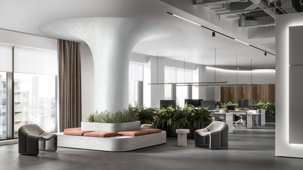 Creative office foyer in 3D